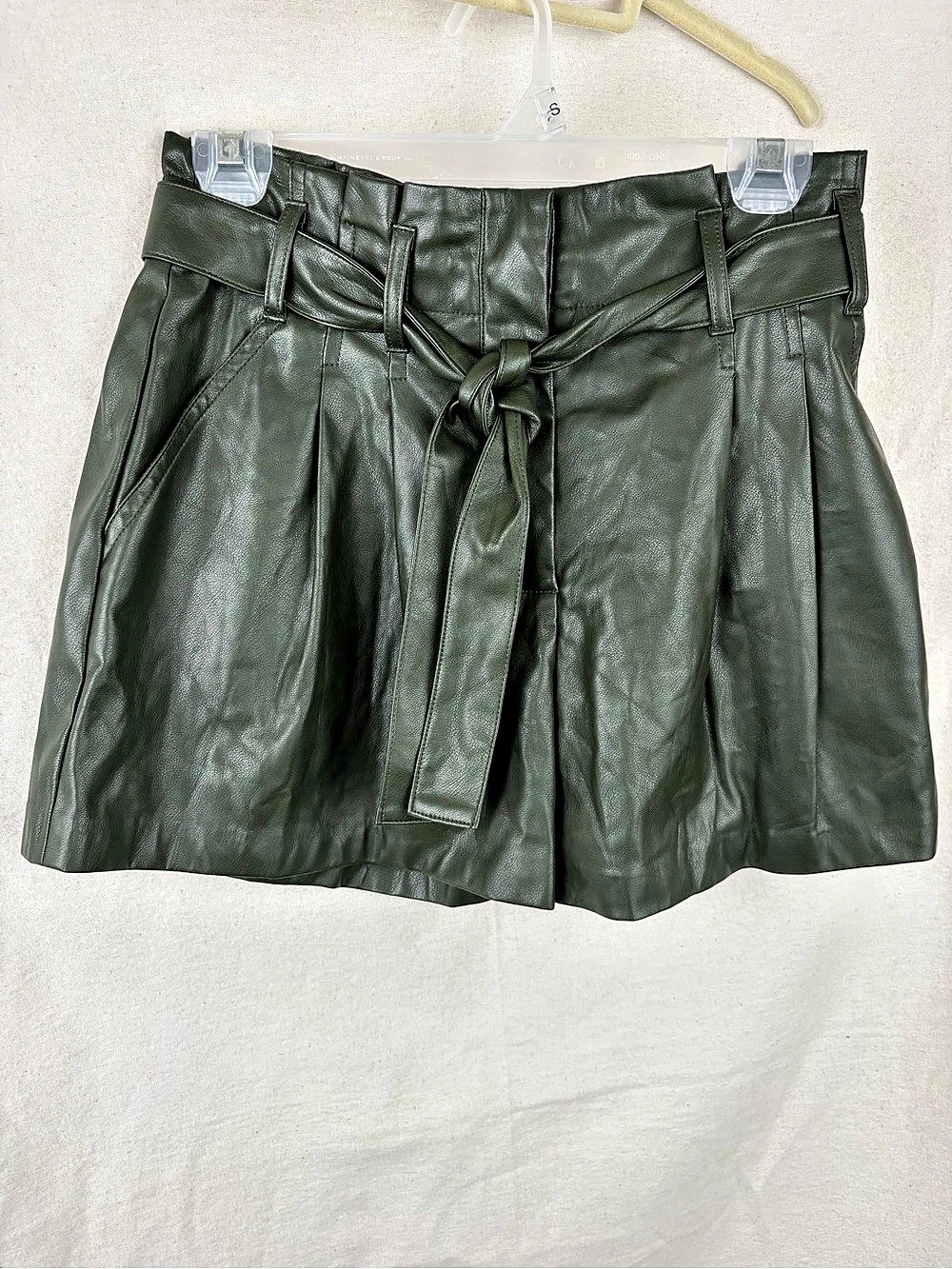 DKNY Faux Leather High Waist Shorts in Green NWT